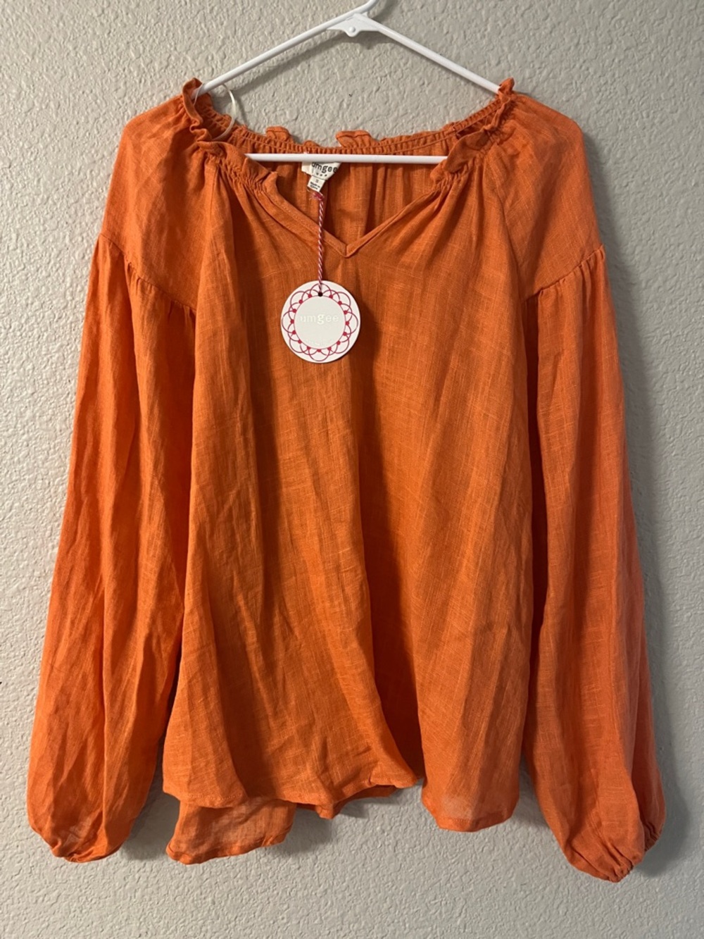 Umgee Women's Orange Linen Blend Boho Peasant Tunic Top Size S NWT Oversized